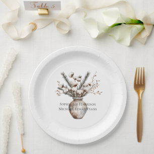 Assiettes En Carton Arbre Fleurissant Blanc Romantique en Vase Mariage
