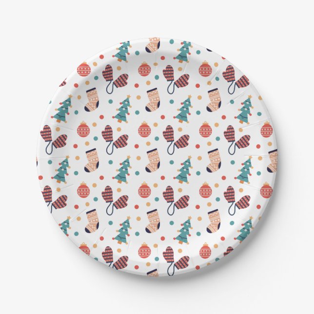 Assiettes En Carton Arbre Mittens Stockage et Baubles Noël (Devant)