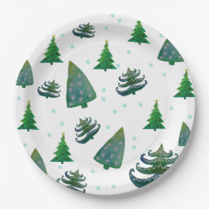 Assiettes En Carton Arbres de Noël Aquarelle Art