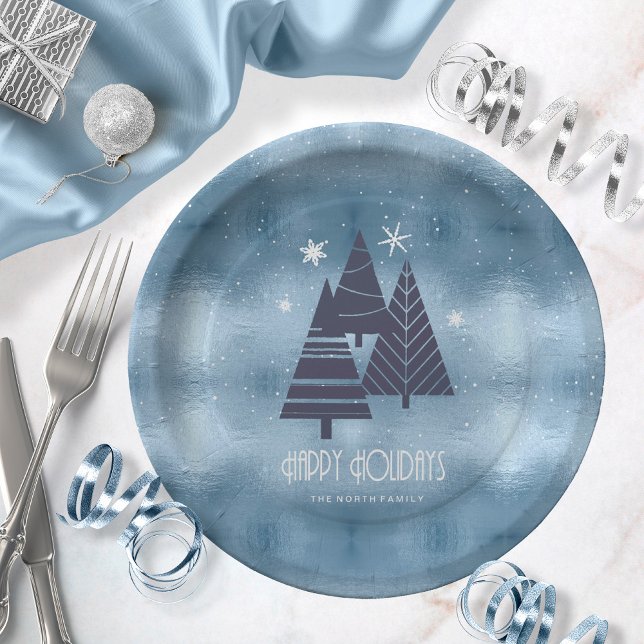 Assiettes En Carton Arbres de Noël et flocons de neige Blue ID863 (Créateur téléchargé)
