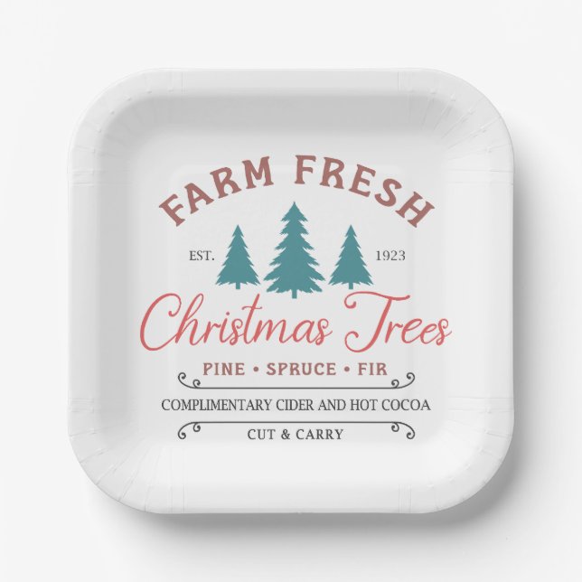 Assiettes En Carton Arbres de Noël frais de ferme (Recto)