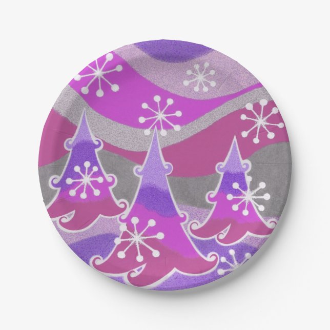 Assiettes En Carton Arbres d'hiver Plaques en papier violet (Devant)