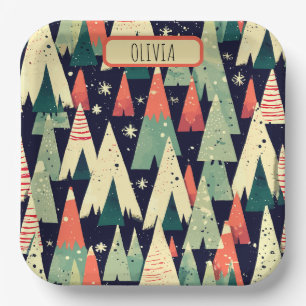 Assiettes En Carton Arbres géométriques mignons en hiver Personnalisés