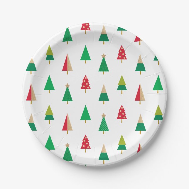 Assiettes En Carton Arbres joyeux Joyeux Plaques de Fêtes Lumineuses (Devant)