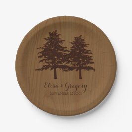 Assiettes En Carton Arbres sur bois brun mariage