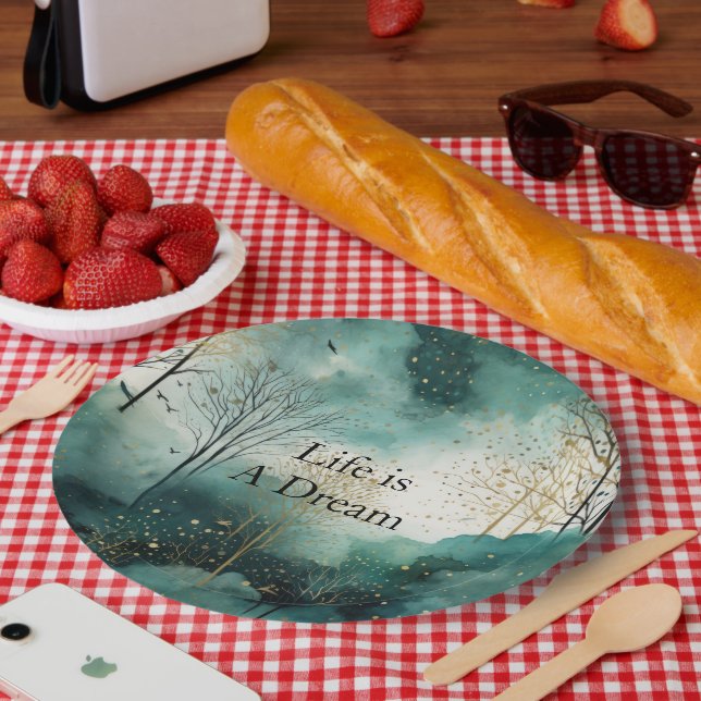 Assiettes En Carton Arbres verts en or (Pique-nique)