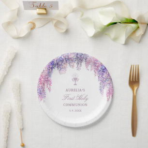 Assiettes En Carton Arc de glycine lilas Première Communion