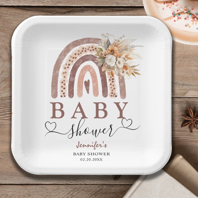 Assiettes En Carton Arc-en-ciel Boho | Baby shower Brown non sexiste (Créateur téléchargé)