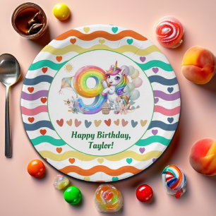 Assiettes En Carton Arc-en-ciel coloré et Unicorne 9e fête d'anniversa