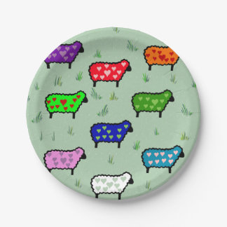 Assiettes En Carton Arc-en-ciel des moutons