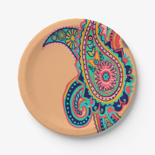 Assiettes En Carton Arc-en-ciel lumineux Paisley