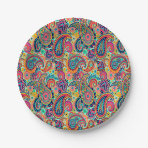 Assiettes En Carton Arc-en-ciel lumineux Paisley