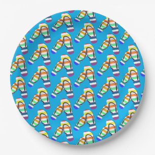Assiettes En Carton arc-en-ciel motif flip-flops d'été