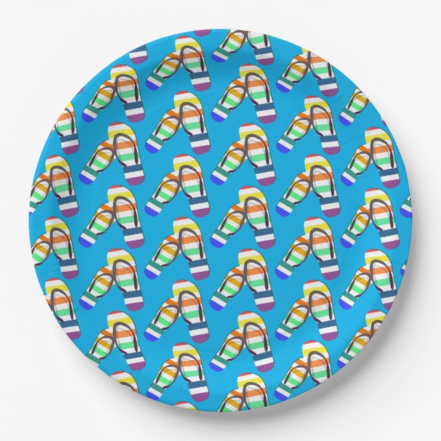 Assiettes En Carton arc-en-ciel motif flip-flops d'été (Devant)