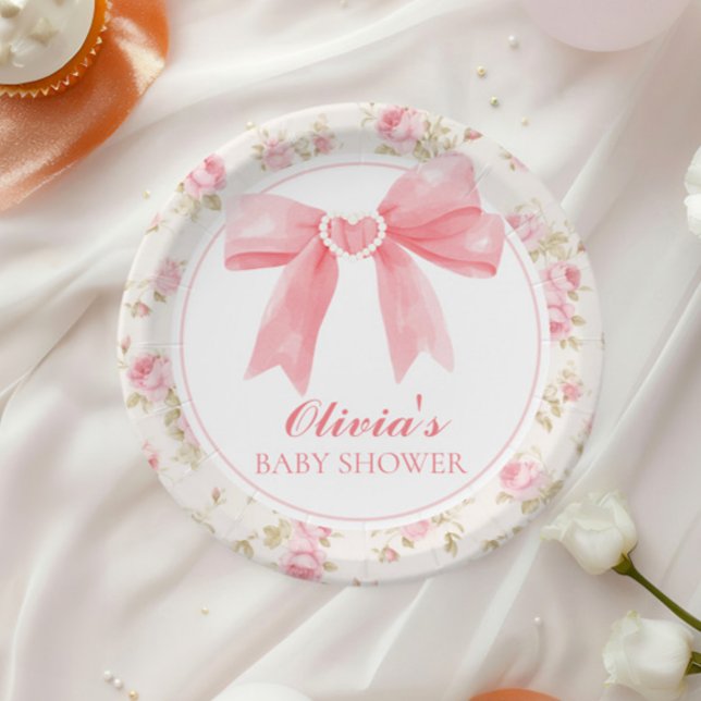 Assiettes En Carton Arc rose et baby shower de préppie rose (Créateur téléchargé)