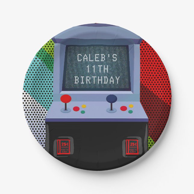 Assiettes En Carton Arcade jeu vidéo fête d'anniversaire (Devant)
