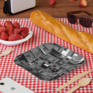 Assiettes En Carton Architectural noir et blanc