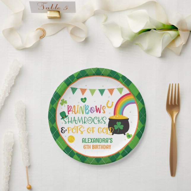 Assiettes En Carton Arcs-en-ciel, Shamrocks & Pots de Plaques en papie (Mariage)
