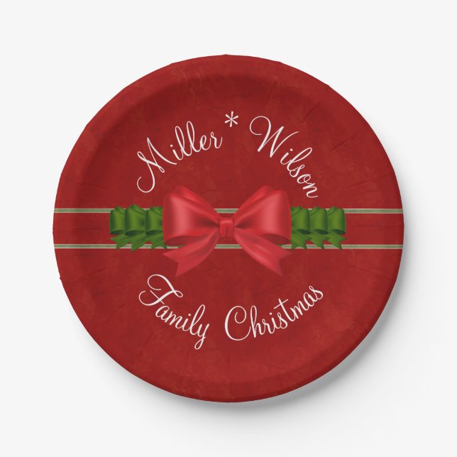 Assiettes En Carton Arcs rouges et verts de Noël de famille (Devant)