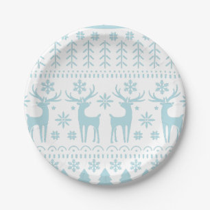 Assiettes En Carton Arctic Blue Folk Art thème hiver