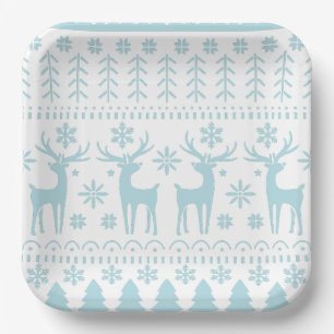 Assiettes En Carton Arctic Blue Folk Art thème hiver