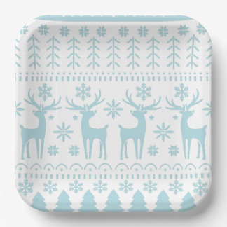 Assiettes En Carton Arctic Blue Folk Art thème hiver