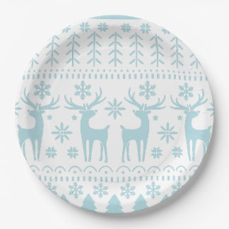 Assiettes En Carton Arctic Blue Folk Art thème hiver