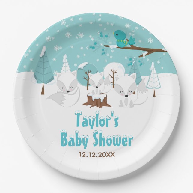 Assiettes En Carton Arctic Fox Winter Wonderland Baby shower (Devant)