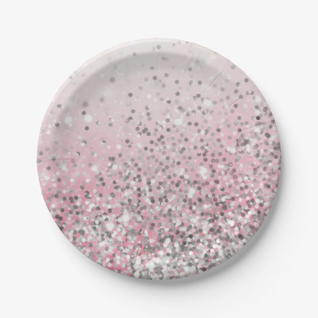 Assiettes En Carton Argent d'étincelles et partie girly rose (Devant)