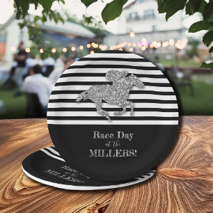 Assiettes En Carton Argent Hippocampe noir blanc rayures