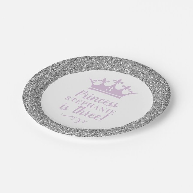 Assiettes En Carton Argent Lavender Crown Tiara Girl'Princess Annivers (Angle)