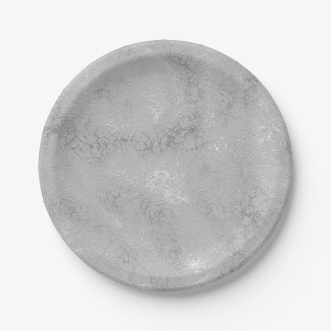 Assiettes En Carton Argent texture métallique rustique brillant élégan (Devant)