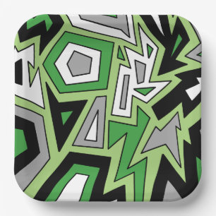 Assiettes En Carton Aro gris noir vert géométrique Abstrait
