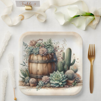 Assiettes En Carton Arrangement Rustique De Succulents Et Cactus