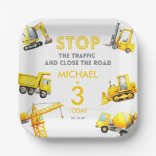 Assiettes En Carton Arrêtez les camions de construction d'anniversaire