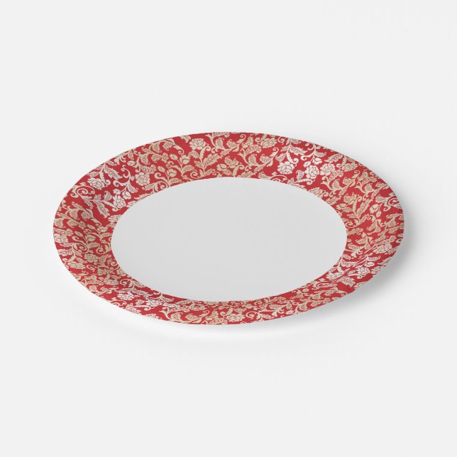 Assiettes En Carton arrière - plan à fleurs Damask motif (Angle)