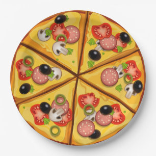 Assiettes En Carton Arrière - plan Animé de tarte de pizza