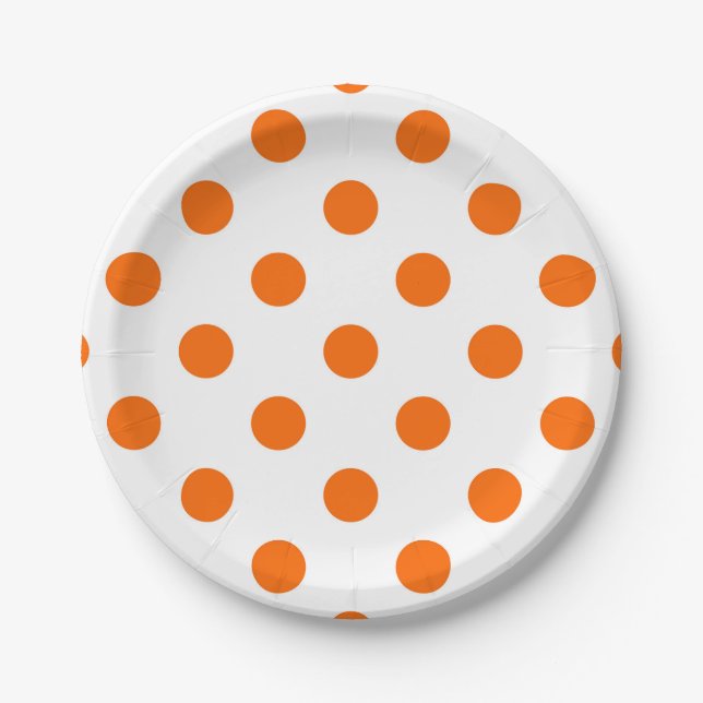 Assiettes En Carton Arrière - plan blanc Pois orange (Devant)