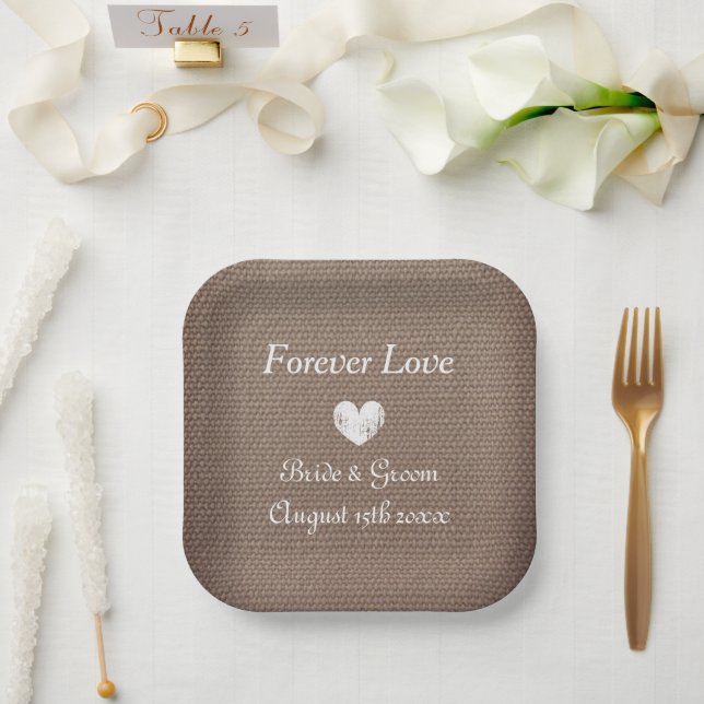 Assiettes En Carton Arrière - plan de burlap rustique mariage campagna (Mariage)