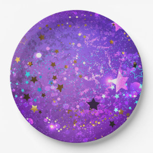 Assiettes En Carton Arrière - plan de feuille violet avec étoiles