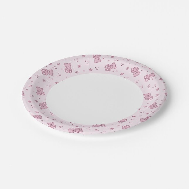 Assiettes En Carton arrière - plan Nounours rose (Angle)