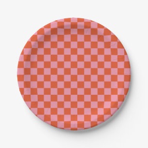 Assiettes En Carton Arrondi de chèque rose et orange