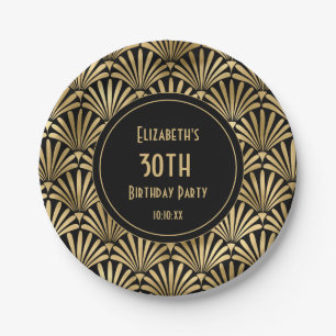 Assiettes En Carton Art Déco Black and Gold 30e anniversaire