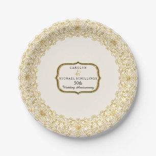 Assiettes En Carton Art Déco Nouveau 50e anniversaire de Mariage