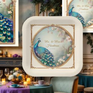 Assiettes En Carton Art Déco Peacock Elegant Mariage Flower Tree