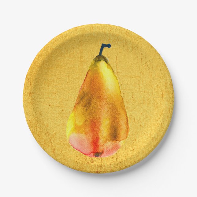 Assiettes En Carton Art des fruits à poires d'or (Devant)