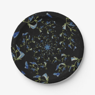 Assiettes En Carton Art fractal bleu et noir Sage