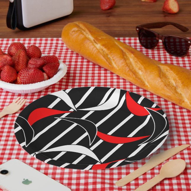 Assiettes En Carton Art moderne noir, blanc, rouge (Pique-nique)