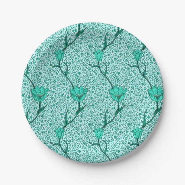 Assiettes En Carton Art Nouveau Tulip Damask, Turquoise (Devant)
