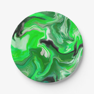 Assiettes En Carton Art numérique vert en marbre fluide